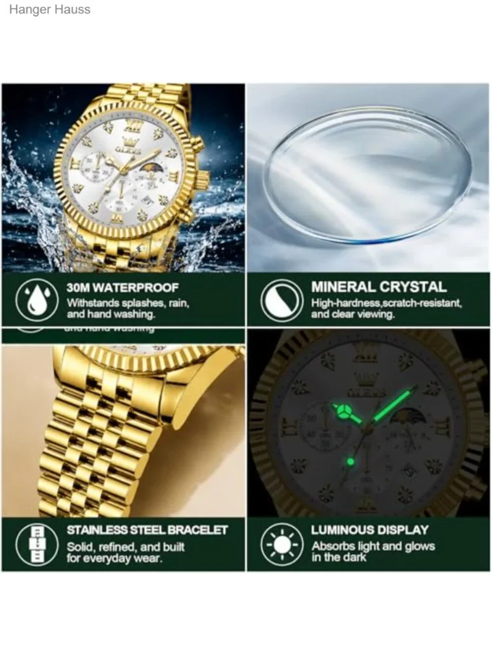 Men's Chronograph Watch Large Face Stainless Steel Analog Dress